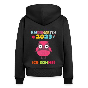 Kindergarten 2023 Ich Komme Jungen Kita Geschenk - Frauen Premium Bio Zip Hoodie - Schwarz - Hinten - Julia (174cm)