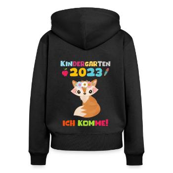Kindergarten 2023 Ich Komme Mädchen Kita Geschenk - Frauen Premium Bio Zip Hoodie - Schwarz - Hinten - Julia (174cm)