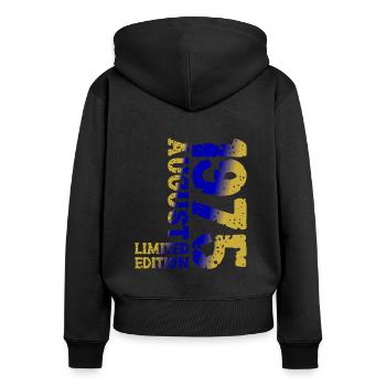 1975 August Limited Edition 48. Geburtstag Outfit - Frauen Premium Bio Zip Hoodie - Schwarz - Hinten - Julia (174cm)