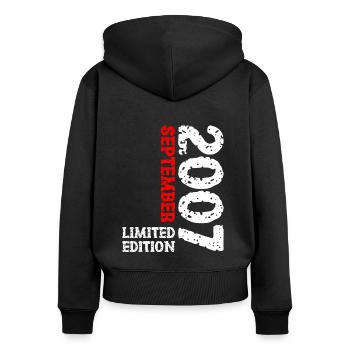 2007 September Limited Edition 16. Geburtstag Deko - Frauen Premium Bio Zip Hoodie - Schwarz - Hinten - Julia (174cm)
