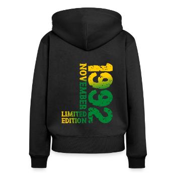 1992 November Limited Edition 31. Geburtstag Deko - Frauen Premium Bio Zip Hoodie - Schwarz - Hinten - Julia (174cm)