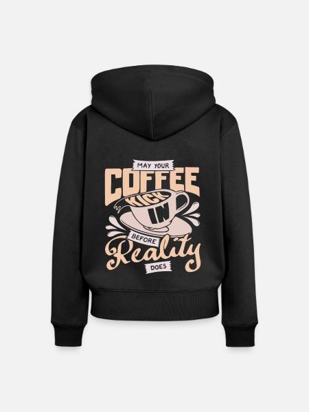 Kaffee und Realität - Frauen Premium Bio Zip Hoodie - Schwarz