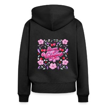 Sois mon Valentin - Sweat à capuche zippé Premium bio Femme - noir - Dos - Julia (174cm)