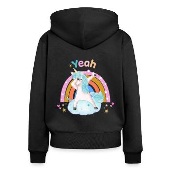 Einhorn - Frauen Premium Bio Zip Hoodie - Schwarz - Hinten - Julia (174cm)
