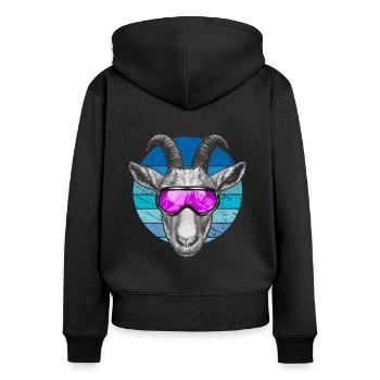 Lustige Ziege mit Skibrille - Frauen Premium Bio Zip Hoodie - Schwarz - Hinten - Julia (174cm)