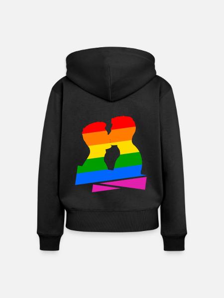 Regenbogen Kuss - Frauen Premium Bio Zip Hoodie - Schwarz