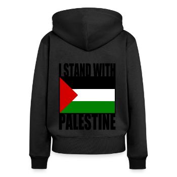 I stand with palestine - Sweat à capuche zippé Premium bio Femme - noir - Dos - Julia (174cm)