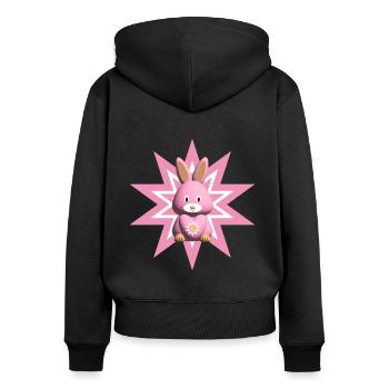 Rosa Stern mit süßem rosa Hasen. - Frauen Premium Bio Zip Hoodie - Schwarz - Hinten - Julia (174cm)