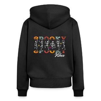 AMBIANCE EFFRAYANTE D’HALLOWEEN - Sweat à capuche zippé Premium bio Femme - noir - Dos - Julia (174cm)