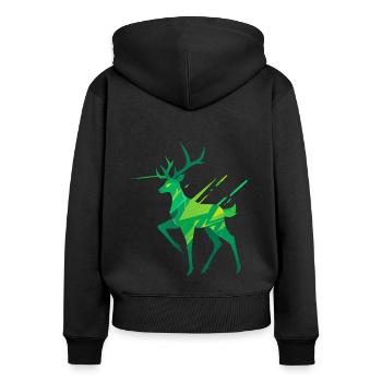 Cerf licorne vert - Sweat à capuche zippé Premium bio Femme - noir - Dos - Julia (174cm)
