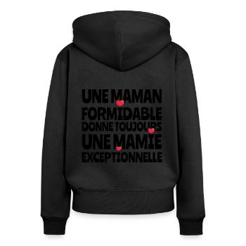 Une maman formidable donne toujours une mamie... - Sweat à capuche zippé Premium bio Femme - noir - Dos - Julia (174cm)