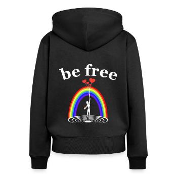 sei frei - be free -Freiheit - Frauen Premium Bio Zip Hoodie - Schwarz - Hinten - Julia (174cm)
