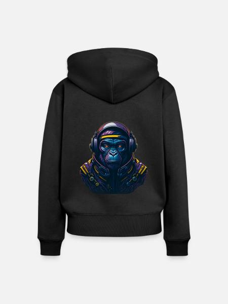Gorilla Astronaut Affe - Frauen Premium Bio Zip Hoodie - Schwarz