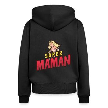 Super maman - Sweat à capuche zippé Premium bio Femme - noir - Dos - Julia (174cm)