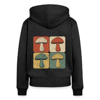 Quatre Champignons Vintage - Sweat à capuche zippé Premium bio Femme - noir - Dos - Julia (174cm)