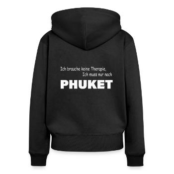 Therapie PHUKET - Frauen Premium Bio Zip Hoodie - Schwarz - Hinten - Julia (174cm)