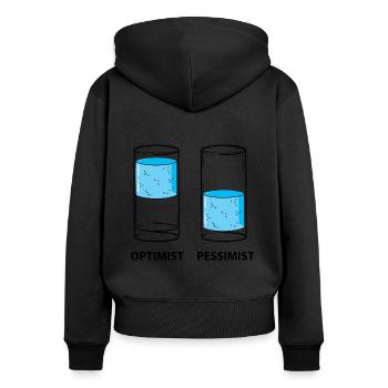Optimist - Pessimist, Glas gefüllt - Frauen Premium Bio Zip Hoodie - Schwarz - Hinten - Julia (174cm)