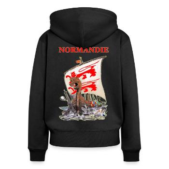 DRAKKAR NORMANDIE création Louis RUNEMBERG © Adagp - Sweat à capuche zippé Premium bio Femme - noir - Dos - Julia (174cm)