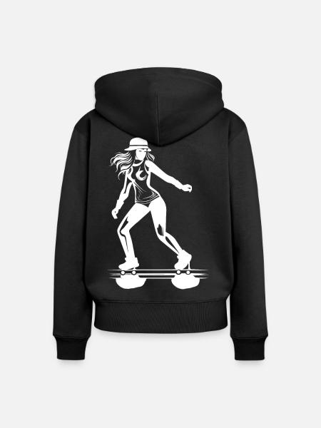 Rollschuhlaufen Zeichnung - Frauen Premium Bio Zip Hoodie - Schwarz