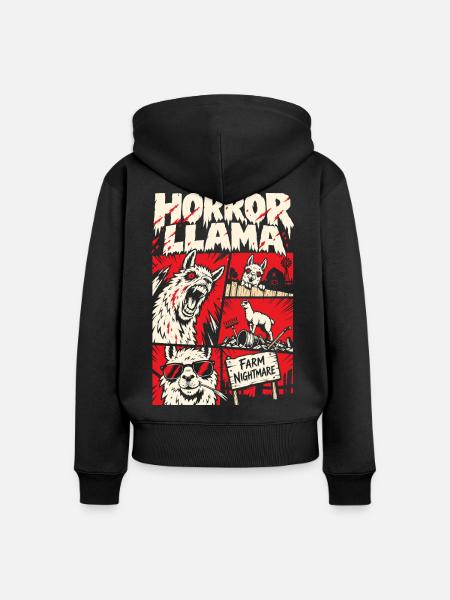 Horror-Lama – Farm Nightmare Comic - Frauen Premium Bio Zip Hoodie - Schwarz