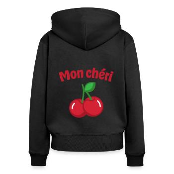 Mon chéri - Frauen Premium Bio Zip Hoodie - Schwarz - Hinten - Julia (174cm)