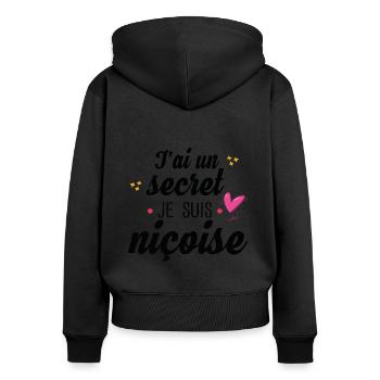 Niçoise Nice Femme Cadeau Coeur Rose Secret Humour - Sweat à capuche zippé Premium bio Femme - noir - Dos - Julia (174cm)