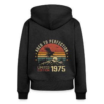 Vintage 1975 Edition Limitée 1975 Retro 1975 - Sweat à capuche zippé Premium bio Femme - noir - Dos - Julia (174cm)