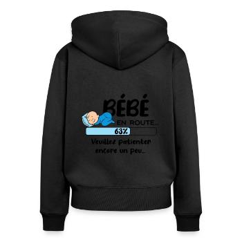 Bébé en route - Cadeau annonce grossesse humour - Sweat à capuche zippé Premium bio Femme - noir - Dos - Julia (174cm)
