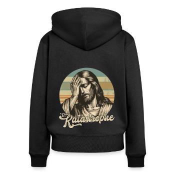 Jesus Digga Katastrophe - Frauen Premium Bio Zip Hoodie - Schwarz - Hinten - Julia (174cm)