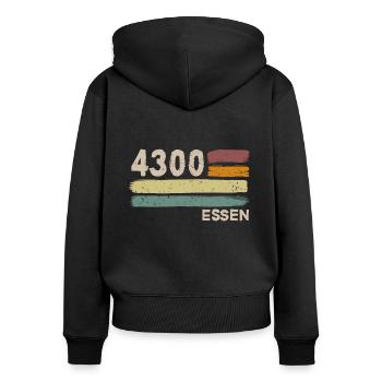 4300 Essen Retro Postleitzahlen Alte PLZ Vintage - Frauen Premium Bio Zip Hoodie - Schwarz - Hinten - Julia (174cm)