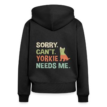 Pardon. Ne. Yorkie a besoin de moi. - Sweat à capuche zippé Premium bio Femme - noir - Dos - Julia (174cm)