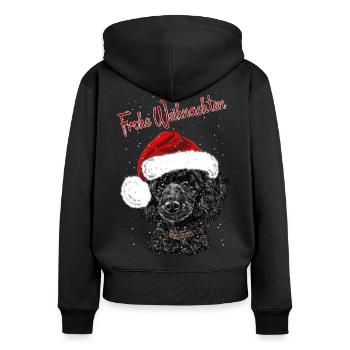Frohe Weihnachten - weihnachtliches Pudelmotiv - Frauen Premium Bio Zip Hoodie - Schwarz - Hinten - Julia (174cm)