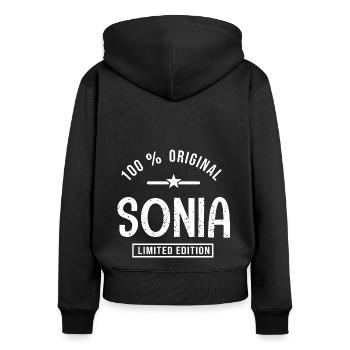 Sonia personalized shirt first name sonia - Women's Premium Organic Zip Hoodie - black - Back - Julia (174cm)