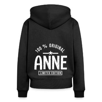 Anne benutzerdefinierten Vorname Anne - Frauen Premium Bio Zip Hoodie - Schwarz - Hinten - Julia (174cm)