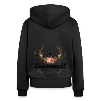 Lausmadl | Trachten Mode Dirndl - Frauen Premium Bio Zip Hoodie - Schwarz - Hinten - Julia (174cm)