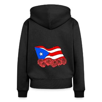 PR Flag Flower Rose Puerto Rico - Women's Premium Organic Zip Hoodie - black - Back - Julia (174cm)