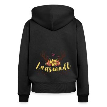 Lausmadl | Trachten Mode Dirndl - Frauen Premium Bio Zip Hoodie - Schwarz - Hinten - Julia (174cm)