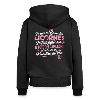 T-shirt Cheval - Reine des Licornes - Sweat à capuche zippé Premium bio Femme - noir - Dos - Julia (174cm)