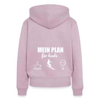 Mein Plan Apres Ski | Skifahrer Wein Spruch - Frauen Premium Bio Zip Hoodie - Altrosa - Hinten - Julia (174cm)