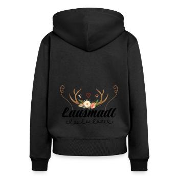Lausmadl | Trachten Mode Dirndl - Frauen Premium Bio Zip Hoodie - Schwarz - Hinten - Julia (174cm)