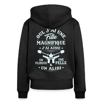 T-shirt pour Papa - J'ai une Fille Magnifique - Sweat à capuche zippé Premium bio Femme - noir - Dos - Julia (174cm)