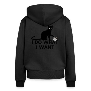 Katze Ich mach was ich will Mietze Miez - Frauen Premium Bio Zip Hoodie - Schwarz - Hinten - Julia (174cm)