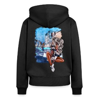 Rostock Girls à la fontaine de la joie de vivre - Sweat à capuche zippé Premium bio Femme - noir - Dos - Julia (174cm)
