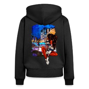 Rostock girls at the fountain - Women's Premium Organic Zip Hoodie - black - Back - Julia (174cm)