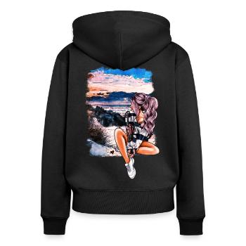 Mädchen am Strand Sommer Illustration - Frauen Premium Bio Zip Hoodie - Schwarz - Hinten - Julia (174cm)