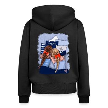 YOU&ME Illustration/Freundinnen/Schwestern Maritim - Frauen Premium Bio Zip Hoodie - Schwarz - Hinten - Julia (174cm)