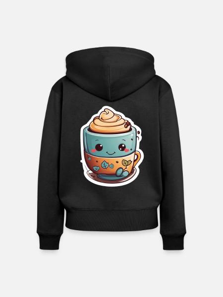 Koffein-Glückseligkeit: Süße Kaffeetasse - Frauen Premium Bio Zip Hoodie - Schwarz