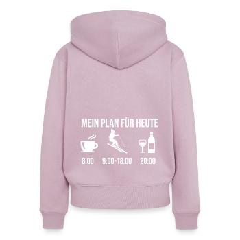 Mein Plan Apres Ski | Skifahrer Wein Spruch - Frauen Premium Bio Zip Hoodie - Altrosa - Hinten - Julia (174cm)