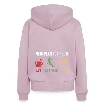 Mein Plan Apres Ski | Skifahrer Wein Spruch - Frauen Premium Bio Zip Hoodie - Altrosa - Hinten - Julia (174cm)