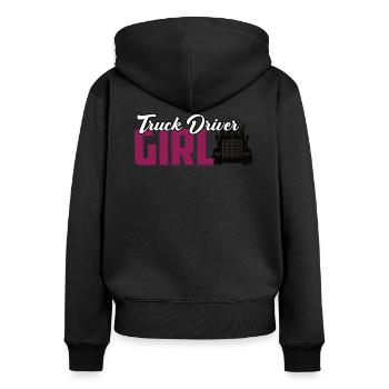Truck Driver Girl Trucker Babes Geschenk - Frauen Premium Bio Zip Hoodie - Schwarz - Hinten - Julia (174cm)